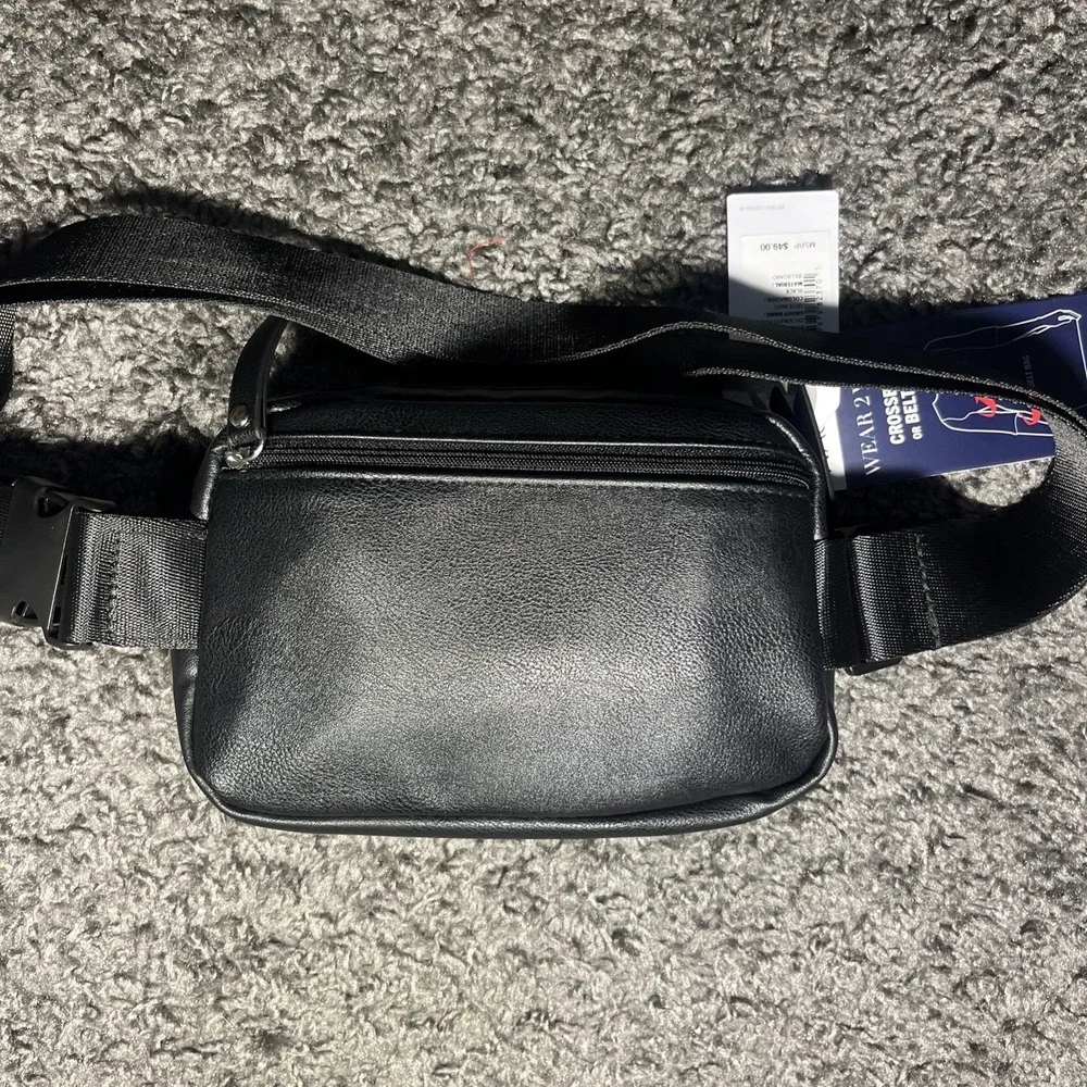 Nautica Deckmate Pouch Black Embossed Logo RFID Crossbody Belt Bag New With Tags